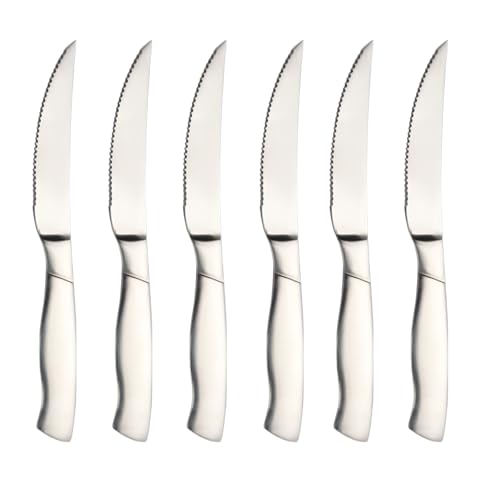 Professional Grade Steak Knives Set of 6 - Restaurant Quality Serrated Edge, Ergonomic Handle, Dishwasher Safe Stainless Steel Cutlery