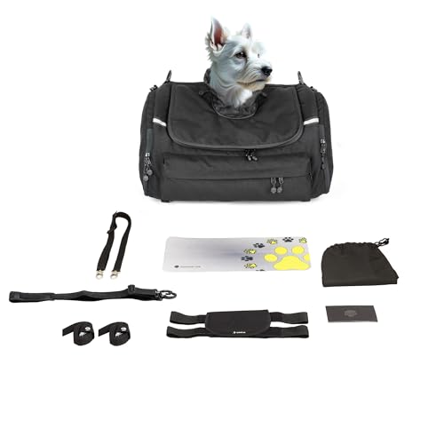 DEEMEED PETBAG, trasportino per cani da moto, impermeabile, portatile, sistema di ventilazione tripla per cani o gatti, per sissy bar, portapacchi o sedile. Realizzato in tessuto Cordura Italiano