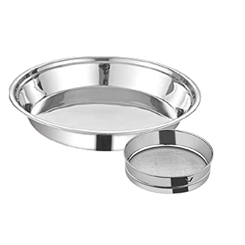 Krishna Stainless Steel Atta Parat | Mixing Bowl | Atta Chalni,Combo Pack 2 pcs (Multi Design)
