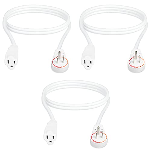 3 Pack Of 6 Ft Rotating Flat Plug Extension Cords - 16/3 Sjt Durable White Electrical Cable, 13 Amp #TOP22