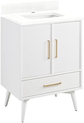 Signature Hardware 953912-24-RUMB-1 Novak 24" Freestanding Mahogany Single Basin Vanity Set with Cabinet, Vanity Top, and Rectangular Undermount Sink - Single Faucet Hole - Bright White/Feathered