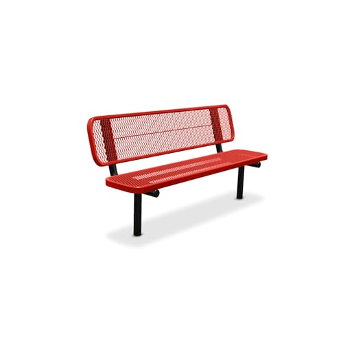 HDT Heavy Duty Tables 6' Red Inground Expanded Metal Bench with Backrest