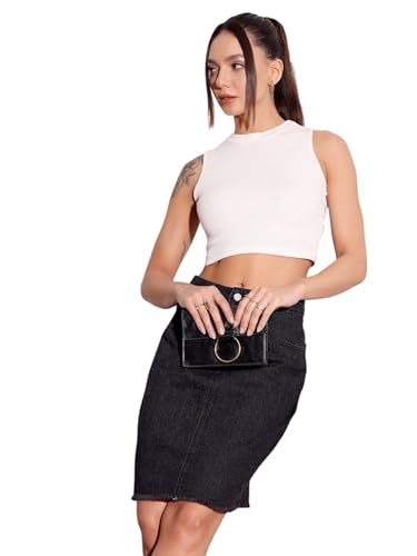 Image of Miss Chase Women's Straight High Rise Mini Denim Skirt