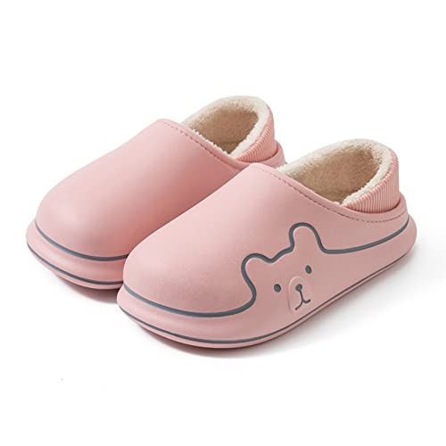 Elehui Winter Hausschuhe Damen Wasserdichte EVA Plüsch Warme Pantoffeln, Clogs Gefüttert Rutschfeste Outdoor Gartenschuhe, Niedliche Grafik Hausschuhe für Paare Liebhabe (Rosa 35-36) Cover