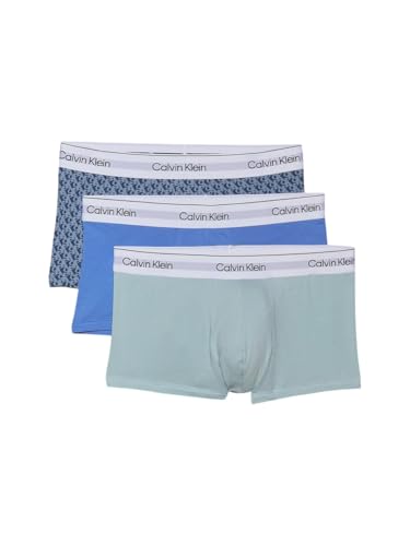 Calvin Klein Icon Cotton Stretch 3-Pack Low Rise Trunk - NB4389 (Glacier Blue/Blue Logo, Sterling Blue, Medium)