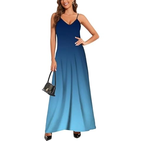 LaiyiVic Gradient Dresses for Women Sexy Solid Color Adjustable Spaghetti Strap Maxi Dresses Summer Beach Dresses Cover