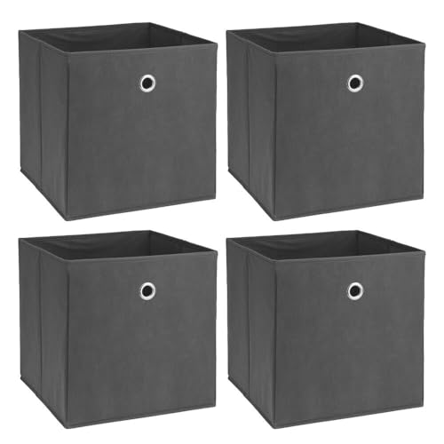 Murago - 4er Set Faltbox ca. 30x30x30 cm Anthrazit - Würfel...