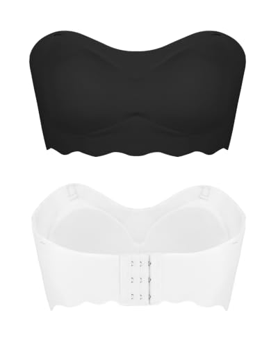 Teen Strapless Bandeau Bra for Girls 10-12 12-14 14-16 | Wireless Bralette with Adjustable Clear Straps & Removable Padded