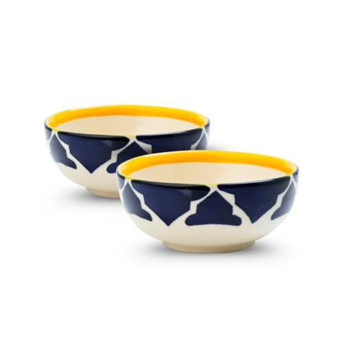 KitchEase Moroccan Print Blue Ceramic Bowl Set of 2, Microwave & Dishwasher Safe, Multipurpose for Serving Snacks, Rice, Dal, Fruits, Desserts, Ice Cream for Daily Use & Gifting.(125ml Each)