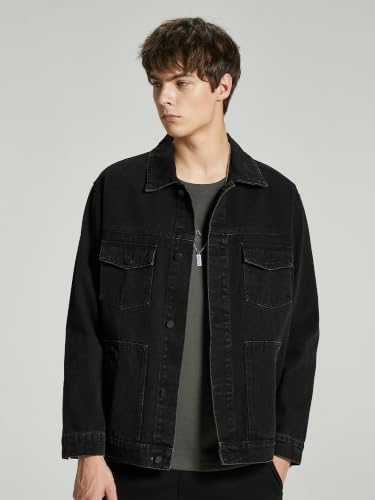 Image of Denim Jacket Men Vintage Autumn and Winter Tops Mens Denim Trucker Jacket
