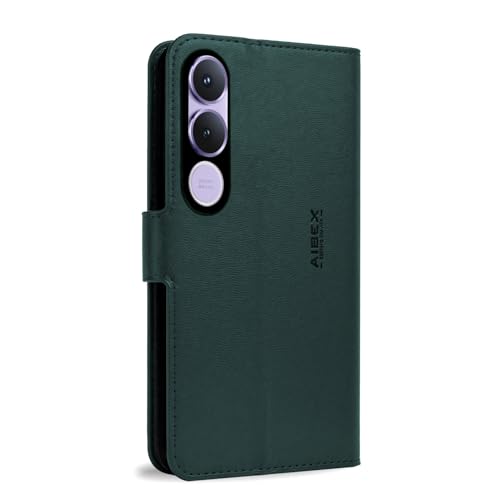 Image of AIBEX Compatible for Vivo V70Fe 5G Flip Cover Leather Finish | Inside TPU with Card Pockets | Wallet Stand | Complete Protection Flip Case Green