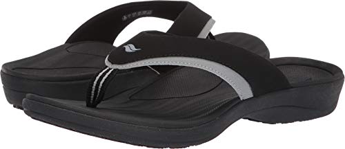 Powerstep Men's Arch Support Orthotic Flip Flop Sandals with Shock Absorbing Sole, Lightweight Non-Slip Tread, Black, 13