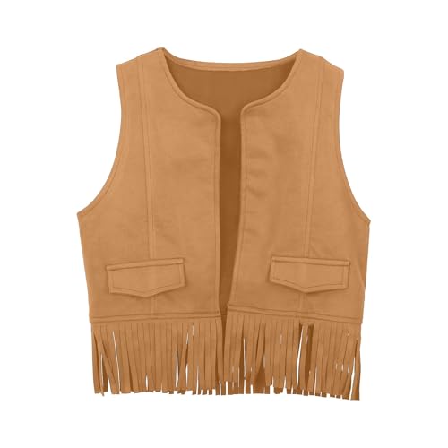 Boys Girls Western Cowboy Dress Up Halloween Party Vest Sleeveless Hem Fringe Tassel Waistcoat