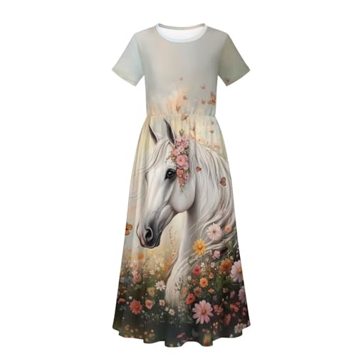 Girls Casual Maxi Dress with Pockets Short Sleeve Summer Dresses4