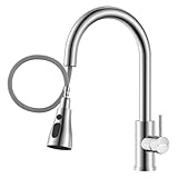 DAYONE キッチン混合水栓 引き出し式スプレー、SUS304ステンレスシンク用混合水栓、キッチン用3機能、360°回転シングルハンドル ハイアーク キッチン水栓、ブラッシュスチール