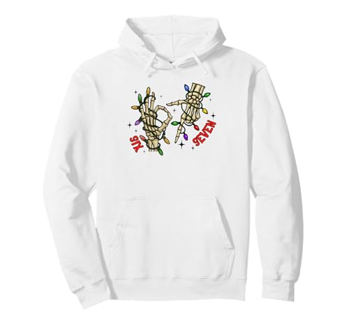 67 Six Seven Meme Funny Skeleton Hand Christmas Lights Pullover Hoodie