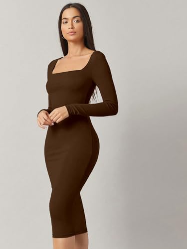 Image of Aahwan White Solid Square Neck Solid Midi Bodycon Dress for Women's & Girl's