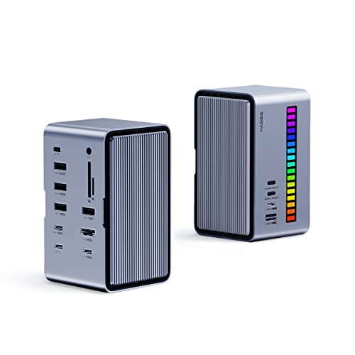 Hagibis USB C Dockingstation Monitor, LED Streifen Licht USB-C Hub Typ-C Adapter mit HDMI, M.2 SSD Gehäuse, 100W Power Delivery, USB 3.1, Ethernet, SD/TF für MacBook Air Pro, Laptop (U100) Cover