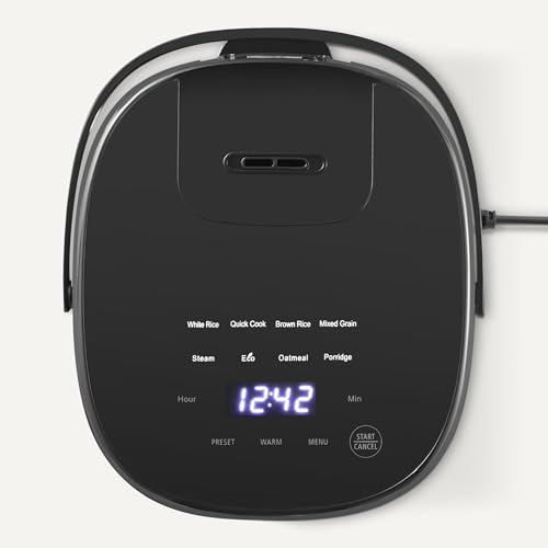 Image of Amazon Basics Rice Cooker 6-cup Uncooked 12-cup Cooked, Micon with Fuzzy Logic, Keep Warm, Black