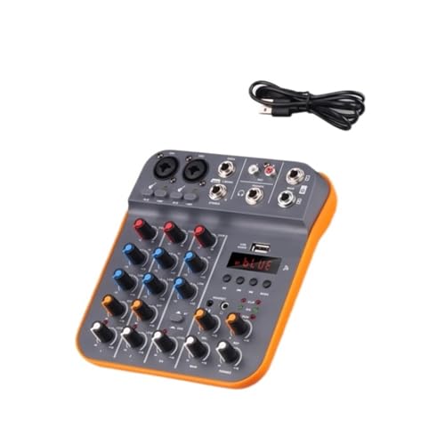 4チャンネルオーディオミキサーDJミキシングコンソール、Bluetooth 5.0 48Vファンタム電源搭載、PC録音、マイクライブストリーミング用 幅広く適用可能