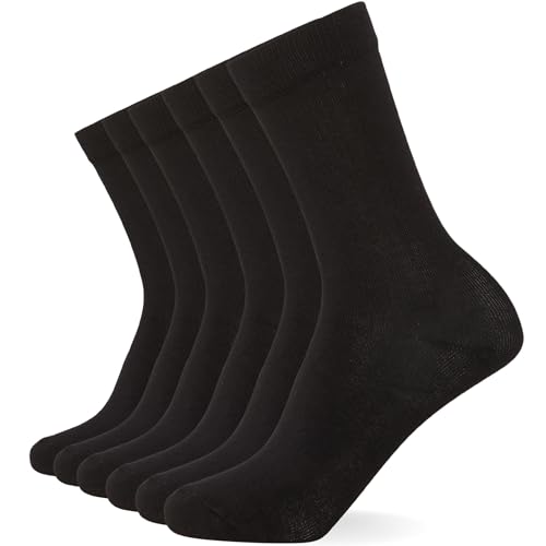 FM London Calcetines de bambú para mujer paquete de 6 - Calcetines de mujer lisos y estampados diseñados para sentirse suaves y resistir el olor, Negro, 32-36