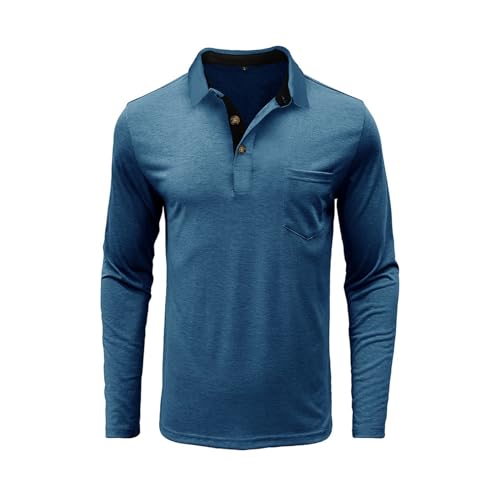 Polo homme manches longues sweatshirt sport casual business bleu marine 3XL