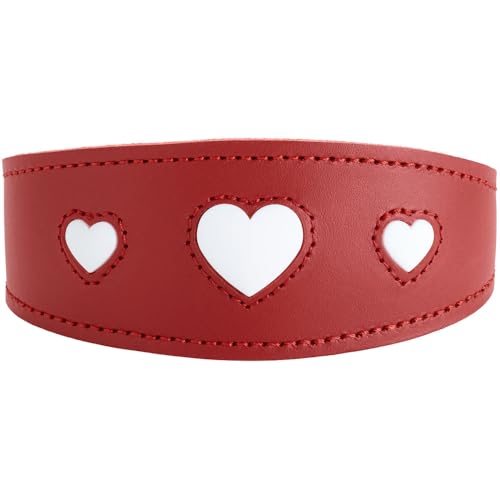 HUNTER Windhundhalsband Love, Farbe: rot/schwarz, weiches, Robustes Rindsleder, einzeln eingenähte Herzen, breitere Form, gepolstert, hoher, Made in Germany, Größe 32