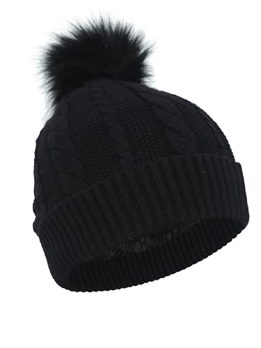 Heat Logic Cable Knit Pom Beanie with Faux Fur Lining, for Cold Weather, Keeps You Warm and Stylish All Season.2