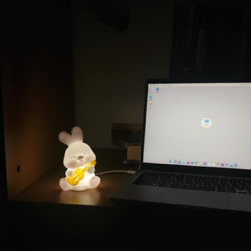 Image of Cute Guitar Rabbit Night Light Lamp - Yellow LED Decorative Lamp for Kids, Teens & Adults - Adorable Gift for Birthday, Valentine's Day, Christmas - Battery Included