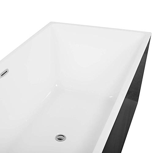 Acryl Badewanne rechteckig freistehend schwarz mit Überlauf 170 x 81 cm Rios