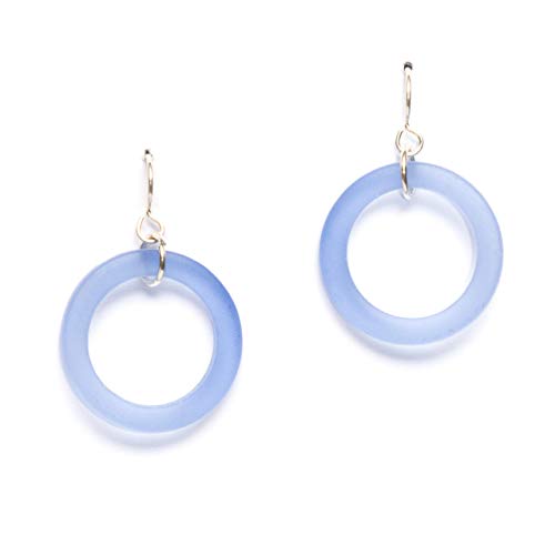 Sea Glass Bottle Top Earrings (Cornflower) - Sterling Drop Earrin...