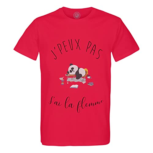 T-Shirt Homme Col Rond Coton Bio pour Rester à la Maison avec Humour Panda