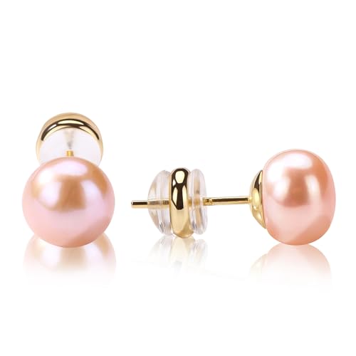 Pearl earrings for Women 8MM S925 Silver Real Pearl Studs Pink Earrings 14K Gold Plated hypoallergenic Earring for Wonmen (8F)