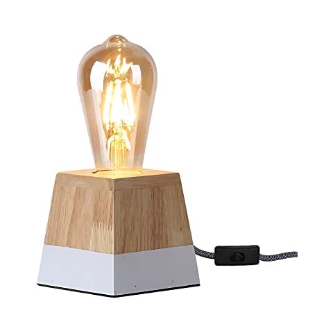 SUNLLOK Bedside Plug in Wood Table Lamp, Metal Base Rustic Small Nightstand Desk Lamp, Vintage Steampunk Industrial Reading Desk Light Decoration for Living Room, Kids Bedroom, Office (no E27 Bulb) Cover