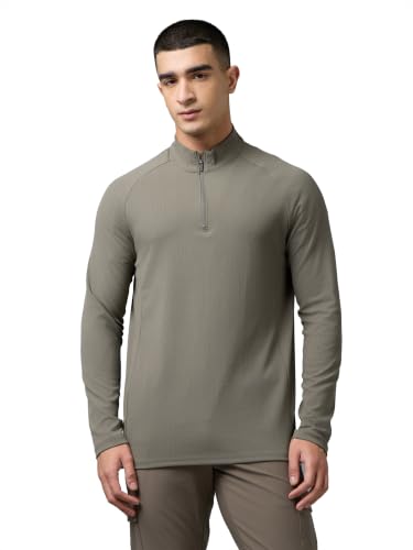 Image of TECHNOSPORT Men's Solid Full Sleeve T-Shirt ELASTOPLUS Quick Dry Slim Fit Mock Neck Sports Tee for Training Layering Casual Wear UPF50+ Anti Odour
