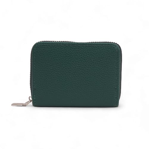 Image of 9 Slot RFID Genuine Leather Credit Debit Card Holder Wallet Money Zipper Coin Purse for Men & Women (Green)