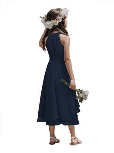 Chiffon Flowy Dresses Flower Girls Asymmetrical with Ruffles Sleveless Swing Party Gowns A-Line Dress…3