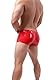 Herren Leder Boxershorts Lack glänzend Optik, Wetlook sexy Unterwäsche, Reizwäsche für Männer, Clubwear Jockstraps mit offenem Schritt Ouvert Shorts Pants (as3, alpha, l, regular, regular, Rot)