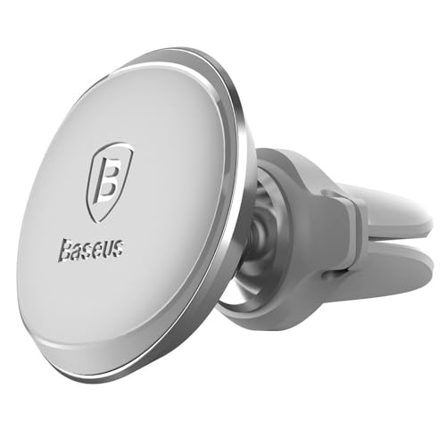 Baseus Support de téléphone magnétique pour Grille d'aération de Voiture avec Clip de câble, Argent givré