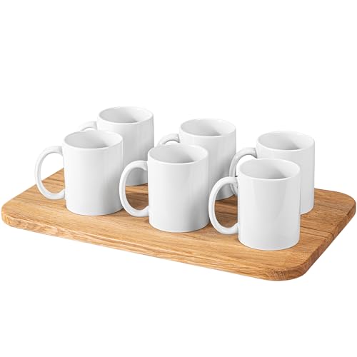 KONZEPT Juego de 6 tazas de café, tazas de porcelana de 350 ml para pintar, perfectas para ideas creativas de bricolaje y regalos personales, tazas de cerámica blanca