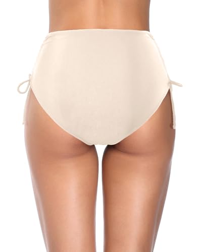 Image of Holipick Women's High Waisted Bikini Bottom | Tummy Control Ruched, Full Bum Coverage, Full Lining, Adjustable Drawstring Tie Side, Swimming, Beach