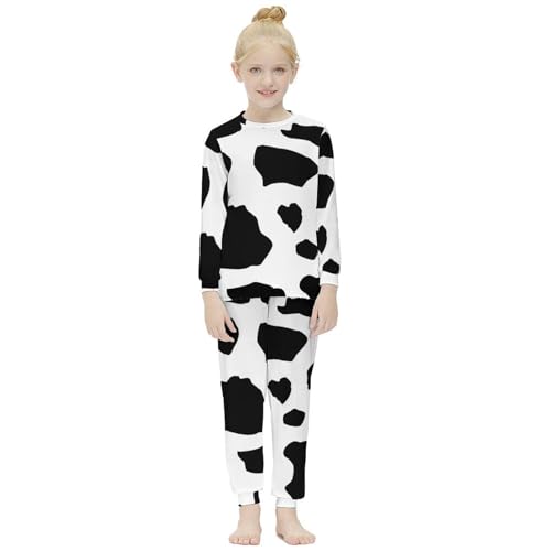 Black And White Cow PrintGirls Pajamas, Long-sleeved Casual Pajamas And Home Clothes7-9Y（120cm）