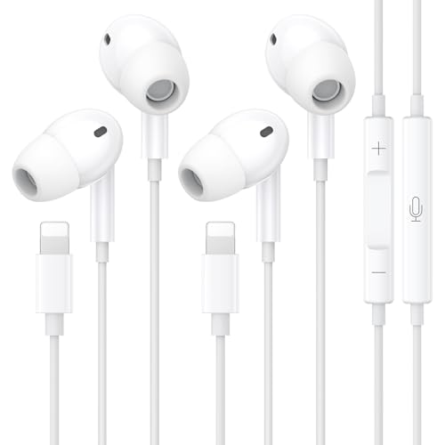 2 Pack Headphones for iPhone【MFi Certified】In-Ear Earphones HiFi Audio Stereo Noise Isolating Wired Earbuds with Microphone+Volume Control Compatible with iPhone 14/14 Pro/14 Pro Max/13/12/SE/11/X/8/7