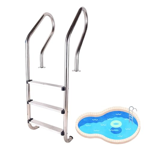 Escalera para piscina con 3 peldaños y barandal de acero inoxidable miniatura 1