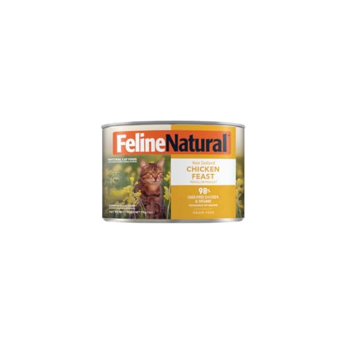 Feline Natural New Zealand Canned Catfood Wet Food High-Meat Low-Carb & Grain Free Cat Food Wet Chicken Feast 6 oz Pack of 12