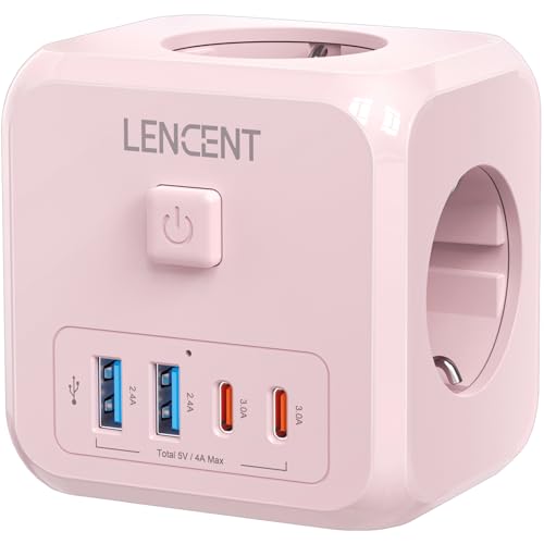 LENCENT Cubo Enchufe USB 7 en 1, Ladron Enchufes 4000W, Cubo Enchufes