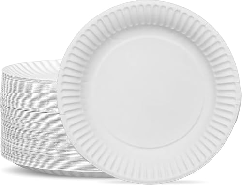 Image of HITHIKA 100 Pack 18cm White Paper Plates – Eco-Friendly Disposable Plates Perfect for Everyday use, BBQ, Parties, Picnics, Catering & Events – Biodegradable & Sturdy 7-Inch Paper Plates