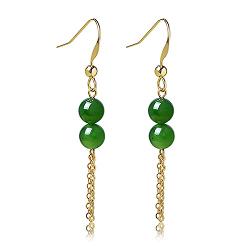 Pendientes de Jade Natural de Oro de 14K Regalo de Buena Fortuna
