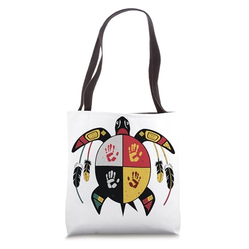 Bolsa tote Medicine Wheel indígena nativo americano con diseño de tortuga y MMIW miniatura 1