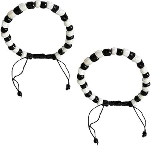 Bro Mart Baby Adjustable Evil Eye Protection Thread Nazariya Beads Bracelet, 0-12 Months (Black and White) (1 Pair)